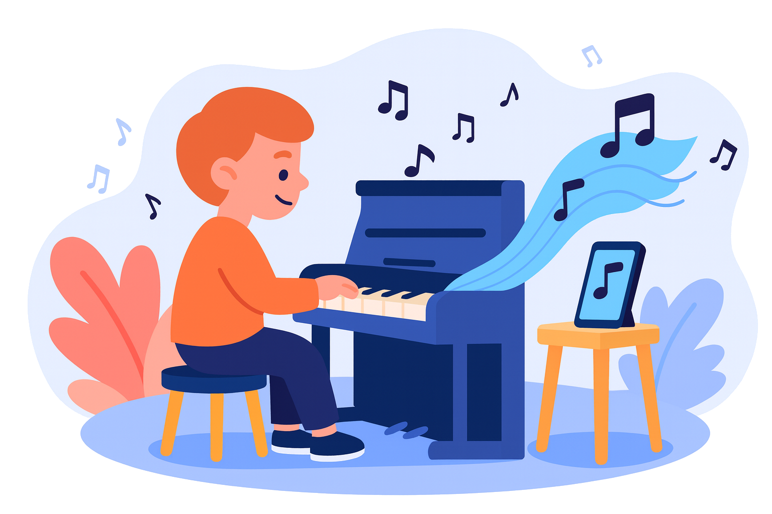 Young boy happily playing guitar - musicfoo helps track music practice time for kids learning instruments